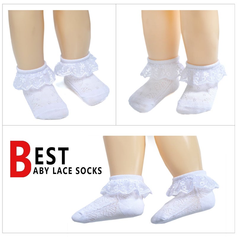 EPEIUS 6 Pairs Baby-Girls Infants Eyelet Frilly Lace Socks Princess Ankle Socks for 6-12 Months Ivory/Pink/White/Gray/Mint Green/Purple - Image 5